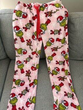 Kids Pink Grinch Holiday Fleece Pajama Pants